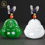 幻梦雕刻和田玉白玉碧玉佛吊坠女款玉坠玉石笑佛弥勒佛项链挂件 和田白玉款