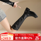 卓诗尼潮酷长筒靴女2025冬新款皮带扣骑士靴子大筒围显瘦长靴 黑色 37