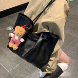 斐月伽 女士包包单肩包托特包2026秋冬大容量高级感复古绑带简约通勤包 黑色送小包 无挂件