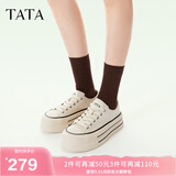 他她（TATA）经典厚底帆布鞋女鞋子休闲板鞋小白鞋春新款WP801AM5 米白 37