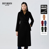 深呼吸DEEP BREATH女装蚕丝羊毛双面呢大衣外套女（附腰带）A400512 黑 S (2)