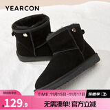 意尔康女靴雪地靴女冬季加绒保暖厚底休闲棉鞋时尚通勤百搭中筒靴子 黑色 加绒 37