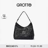GROTTO个乐黑石hobo大号植鞣绵羊皮腋下单肩斜挎包通勤礼物 经典黑L（银标）