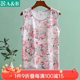 AB母亲节女士纯棉无袖背心舒适圆领印花妈妈上衣汗衫家居服 红杜丹 L