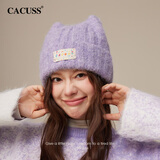CACUSS帽子女冬季加厚保暖毛线帽可爱猫耳朵针织帽防寒套头帽 紫色