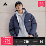 adidas 600蓬拒水保暖双面穿休闲连帽鸭绒羽绒服男女秋冬阿迪达斯 传奇墨水蓝   L