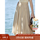 茵曼（INMAN）半身裙2025夏女装新款松紧高腰A字小个子中长白半裙子 浅卡其 M