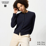 优衣库合作款/女装羊毛混纺圆领针织开衫/毛衣480025 69 藏青色 M /160/84A