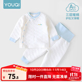 优奇婴儿衣服秋冬套装宝宝保暖夹棉内衣高腰护肚男女儿童2件套秋冬装 秋冬【高腰】浅蓝 80