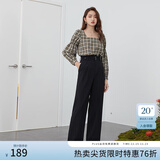 范思蓝恩 春秋装新款拖地裤子女高腰直筒裤休闲裤显瘦长裤 黑色 M