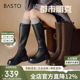 百思图【赵粤明星同款】都市朋克24冬商场骑士女长靴M5603DG4 黑色 37