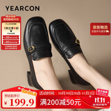 意尔康女鞋中粗跟方头乐福鞋复古英伦风通勤单鞋女 13380W黑色 37