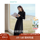 茵曼（INMAN）2025秋冬女装新款灯芯绒连衣裙新品长袖休闲针织礼服中长裙子 午夜黑-18348357H1 XL