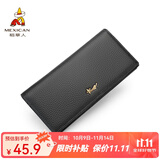 稻草人（MEXICAN）女士钱包头层牛皮多功能零钱包多卡位拉链手拿钱包生日礼物送妈妈 长款-黑色