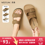 西遇平底勃肯凉拖鞋女2025新款夏季外穿一字拖鞋森系新复古回潮凉鞋 卡其色 39