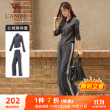 骆驼（CAMEL）立领健身女装撞色修身两件套运动服 Y24CAWL6620 墨灰 M