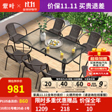 紫叶（ziye）户外阳台桌椅 休闲庭院座椅室外花园餐桌椅 简约现代 铁艺家具 8【椅】+1【150X90长桌】