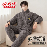 北极绒睡衣冬季男士加厚加绒三层夹棉高端保暖家居服宽松法兰珊瑚绒套装