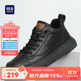 海澜之家HLA男鞋秋冬款休闲皮鞋子男士板鞋HAAXXM4DBF453 黑色短绒款44