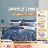 梦洁家纺 枝间绘雪 欧式提花四件套 B版纯棉床品套件 1.8米床 220*240cm