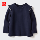 优衣库婴幼儿宝宝圆领T恤/长袖木耳边25秋冬新款479655 68 深蓝色 80