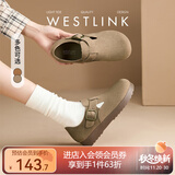 西遇厚底勃肯鞋女2025春季新款舒适休闲小皮鞋一脚蹬单鞋 卡其色 36