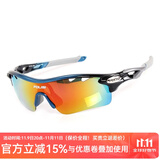 POLISI专业偏光骑行眼镜男女款户外运动自行车眼镜防风沙护目镜骑行装备 黑蓝（5组镜片+偏光）