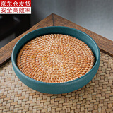 古德窑 复古壶承壶垫陶瓷干泡台日式紫砂养壶底座茶承茶具配件定制壶托储水式 粗陶《天青+藤编垫》壶承