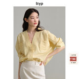 旅途原品（ltyp）真丝衬衫女可水洗皱感干丝无领蝙蝠袖冬季宽松百搭衬衣 奶油黄-可水洗真丝 L （现货）