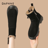 达芙妮雪地靴女冬季加绒加厚保暖短靴东北大棉鞋子 4023608085 黑色 36 