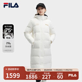 FILA 斐护科技|斐乐女装长款羽绒服冬季休闲简约连帽保暖羽绒外套 云菇白-WT 175/92A/XL