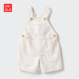 优衣库婴幼儿幼儿背带裤宝宝时尚休闲裤子477031 01 乳白色 80