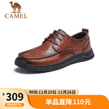 骆驼（CAMEL）复古擦色牛皮耐磨软底秋大头休闲商务皮鞋男 G13S201051 黄棕 41