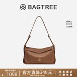 BAGTREE【明星同款】包包树奶盒包植鞣皮单肩斜挎腋下通勤Hobo枕头女士包 烤棕色-中号【磁吸拉链款】 高级小众