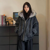 主意范（ZHUYIFAN）连帽座山雕皮衣外套棉服男女款冬季加绒加厚保暖毛领棉衣夹克潮牌 H1168黑色（升级大毛领） 3XL 160-180斤