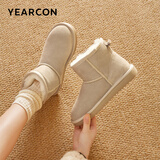 意尔康女靴雪地靴女士棉鞋冬季加绒加厚东北抗寒妈妈中筒短靴子 米白2 加绒 【靴筒羊毛内里】 36