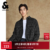 杰克·琼斯（JACK&JONES）男装秋季宽松翻领格纹花呢潮流百搭小香风外套男长袖衬衫夹克男士 E40黑色 M 175