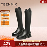 天美意靴子女商场同款时装靴休闲女高筒靴女鞋 黑色 38