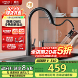箭牌（ARROW）厨房隐藏抽拉龙头冷热 洗手盆多功能水龙头 天鹅颈外形AE45110MB