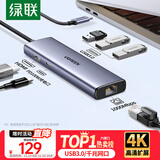 绿联Type-C扩展坞千兆网口拓展坞USB分线器雷电4转HDMI网线转接器4k高清适用华为苹果MacBook/Mac mini