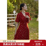 独束大码女装法式小翻领连衣裙女夏季新款遮肉显瘦雪纺裙子 红色(dy) 3XL （尺码：5）