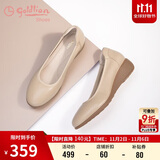 金利来（Goldlion）女鞋坡跟皮鞋时尚圆头牛皮浅口一脚蹬单鞋女 G662320016杏色37