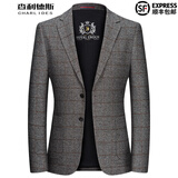 查利德斯轻奢韩版羊毛西服男秋冬新款保暖舒适商务休闲免烫小西装外套男 3003咖格【抗皱免烫款】 XL 180码/50【建议141-154斤穿】