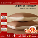 水星家纺枕套全棉枕头套100%纯棉A类枕头罩一对装双人家用48x74cm棕