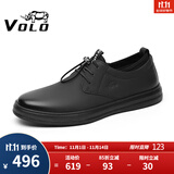 VOLO犀牛男鞋软底商务休闲皮鞋男士免系带冬季百搭板鞋 黑色 40