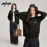 MJ STYLE圆领针织毛衣开衫女2026年秋冬薄款蝴蝶结刺绣设计感甜美休闲上衣