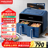 摩飞电器（Morphyrichards）空气炸锅家用双拼8L大容量 14大菜单720°热循环 双胆分区多功能空炸烤箱 烤鸡翅机 MR8100轻奢蓝