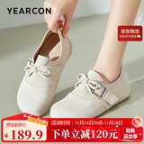 意尔康女鞋一脚蹬新款包头平底勃肯鞋春秋女单鞋 27281W 米白281 35