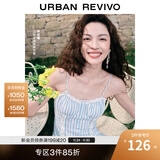 UR【钟楚曦同款】2025夏季新款女装波嬉风蕾丝条连衣裙UYL750037 蓝色条纹 XL