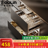 欧琳（OULIN）厨房拉篮不锈钢橱柜拉蓝双层抽屉式太空铝收纳架碗碟篮 双层星空灰太空铝【800柜体】